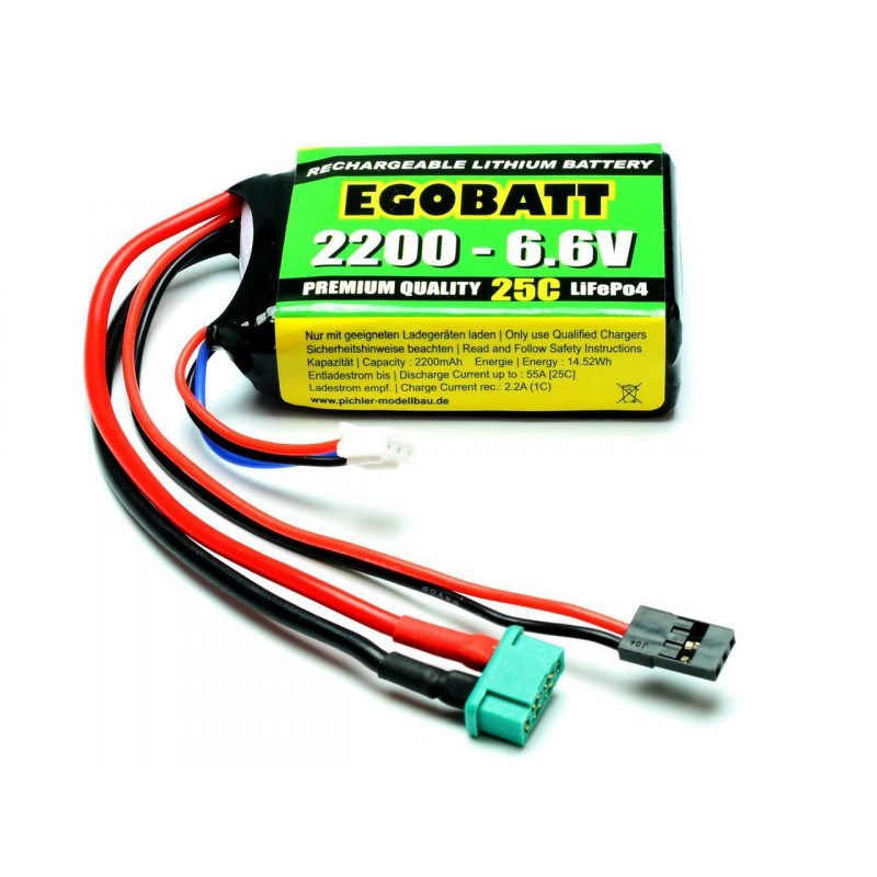 EGOBATT - 6.6V 2200 mAh LiFePO4 Conn. JR + HS e con Bil. XH