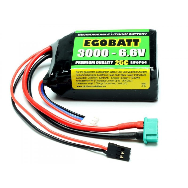 EGOBATT - 6.6V 3000 mAh LiFePO4 Conn. JR + HS e con Bil. XH