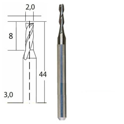 Fresa Cilindrica al Metallo Duro 2 mm.